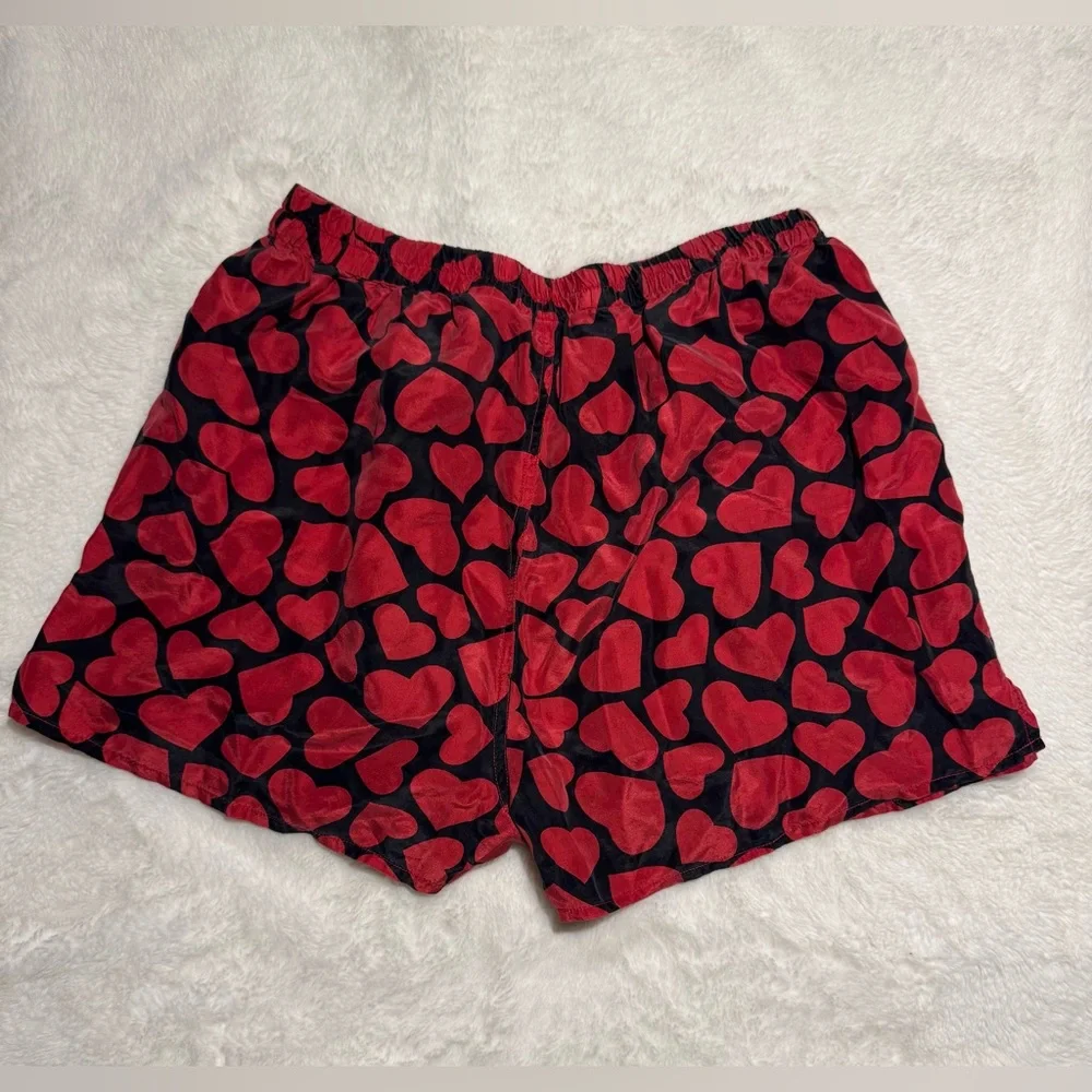 VINTAGE 80s RARE Men's Robert Stock 100% Silk Boxers with Red Heart Print